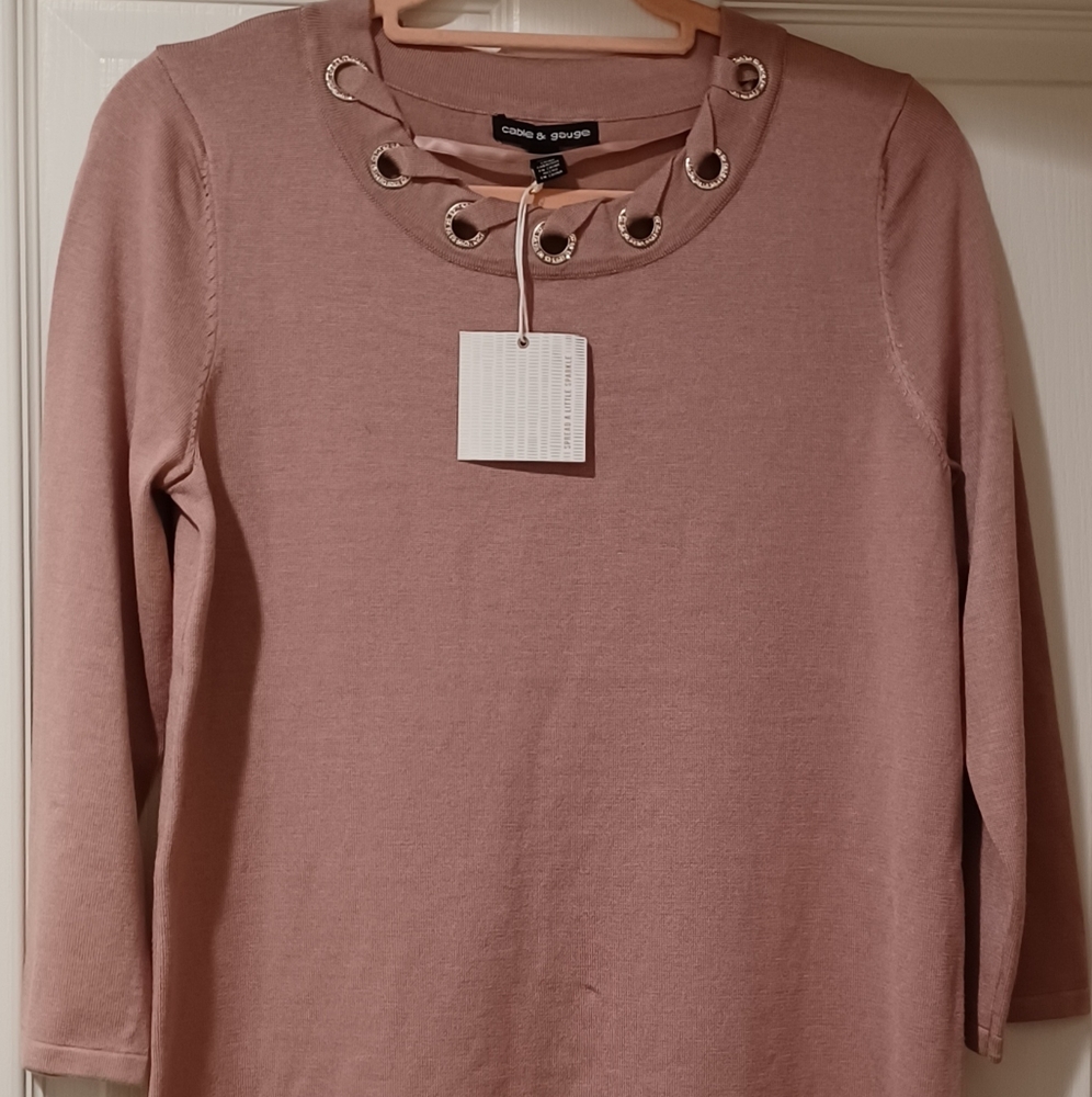 CABLE & GAUGE RAYON PINK MAUVE TOP RHINESTONES ACC